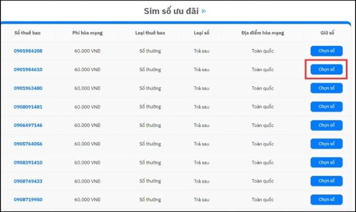 Nhấn vào nút Chọn số để hoàn tất