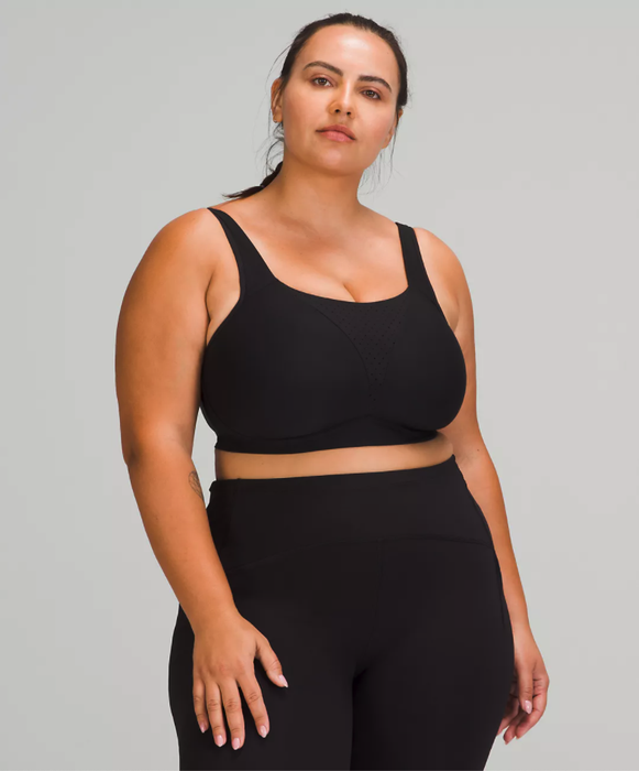 Model showcasing the black bra