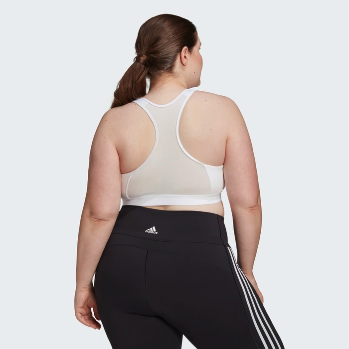 Model wearing the white bra, back view