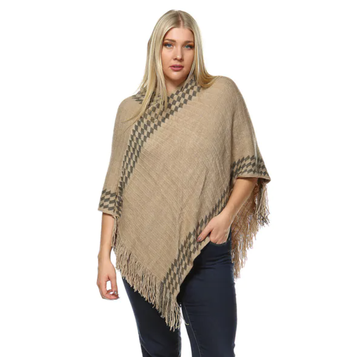 The sand-toned wrap showcased in layered autumnal perfection