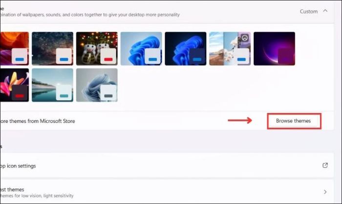 Tìm thêm các theme mới bằng cách chọn vào Browse themes.