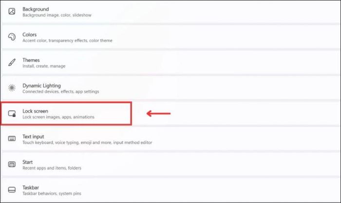 Nhấp chọn Lock screen để thực hiện thay đổi màn hình khóa trên Windows 11.