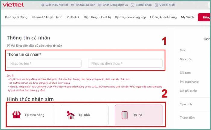 hướng dẫn mua sim số 086 trực tuyến
