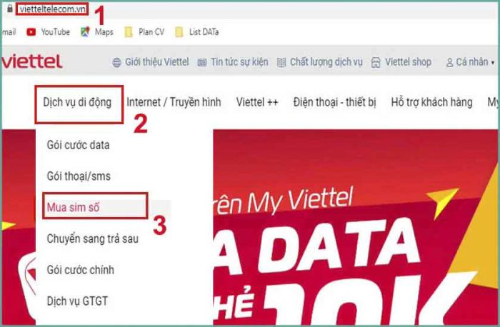 đăng ký mua sim số đẹp trên trang web của Viettel