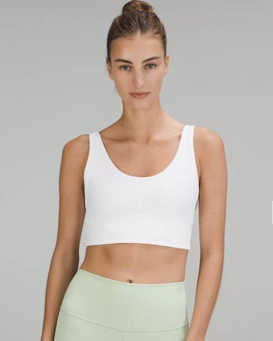 A white ribbed long-line sports bra