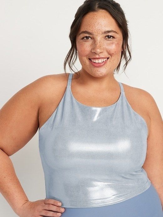 Model wearing a sports bra, front view