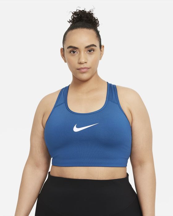 Model showcasing the blue bra