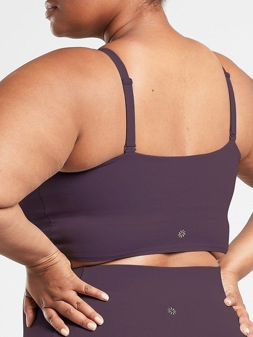 Model wearing the purple bra, back view