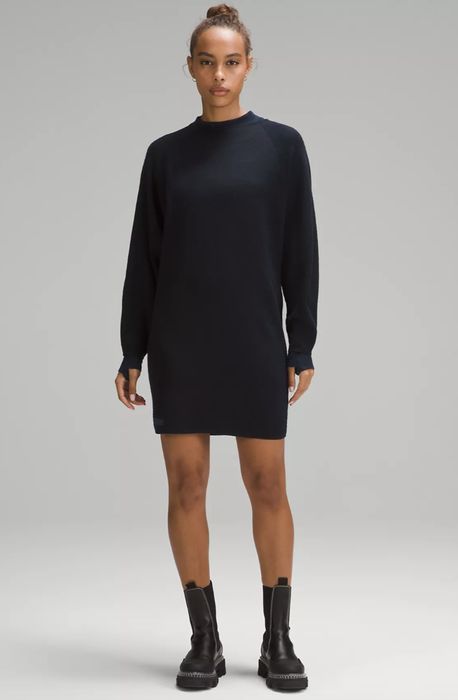 A navy merino wool long sleeve dress