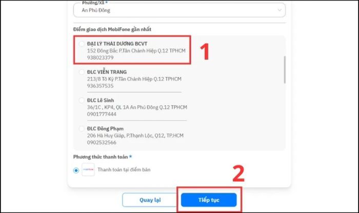 Sau đó, nhấn tiếp tục để hoàn thành quy trình