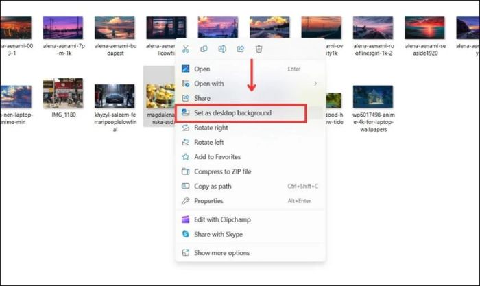 Thay đổi hình nền bằng menu chuột phải trên máy tính Windows 11