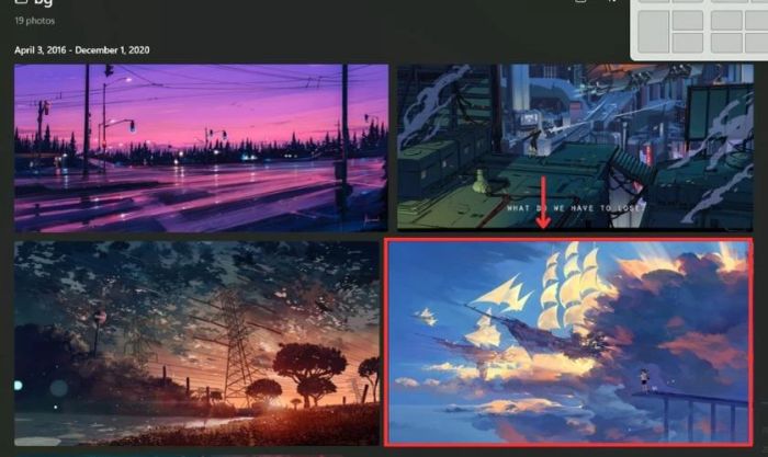 Chọn một bức ảnh phù hợp từ ứng dụng Photos để thay đổi hình nền trên Windows 11.