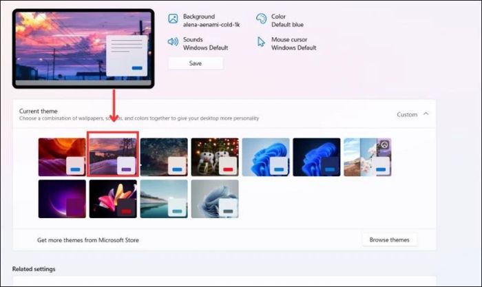 Hình ảnh vừa tải đã được thêm vào mục Theme.