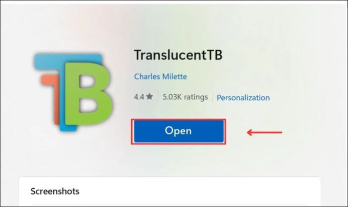 Tiến hành khởi chạy ứng dụng TranslucentTB