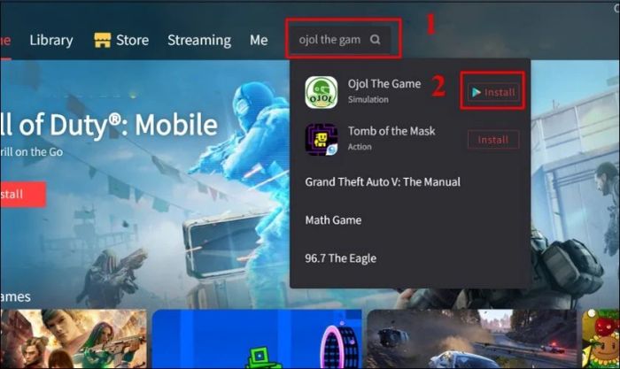 Bạn hãy nhập Ojol The Game vào thanh tìm kiếm và nhấn vào nút Install để cài đặt trò chơi