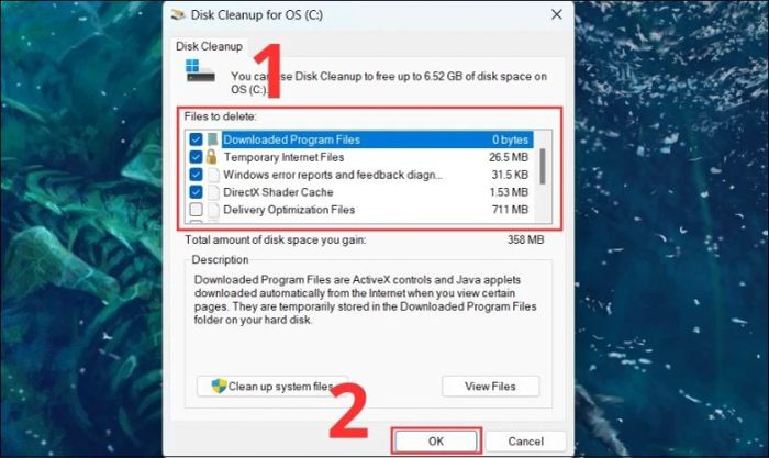 Hãy tích vào các file không cần thiết trong mục Files to delete để tiến hành dọn dẹp rác.