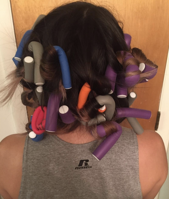 reviewer wearing the flex twist rods in their hair