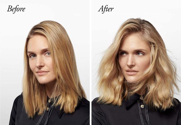 before and after photos of a model using the product