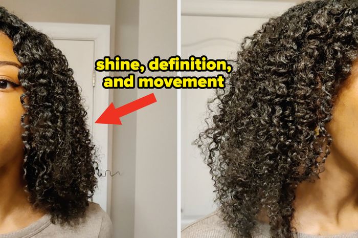 Close-up of a person showcasing their curly hairstyle, from both the front and side.