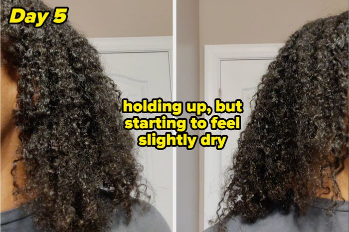 Side-by-side comparison of hair before and after using a beauty product.