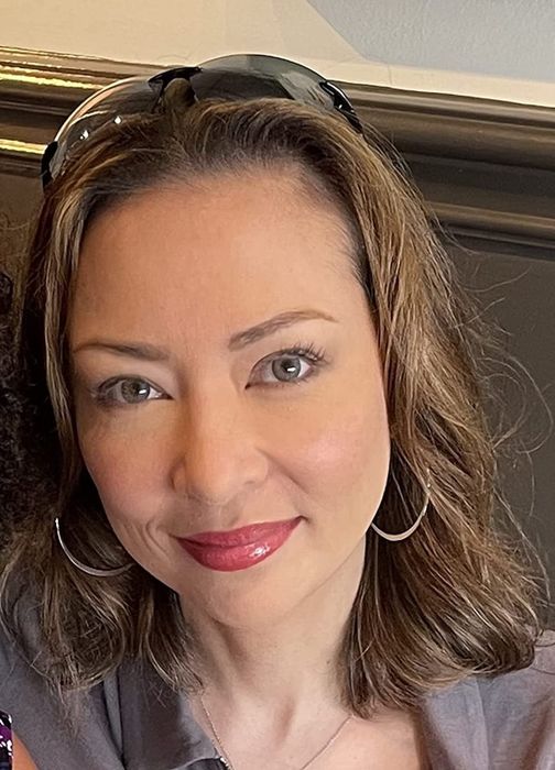 Reviewer wearing the blush on her cheeks