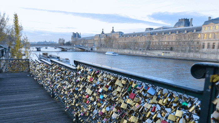 The romantic love lock bridge over the Seine