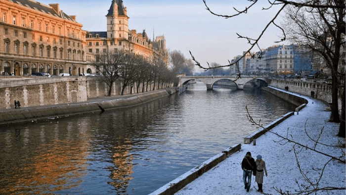 The Seine River in Paris during winter