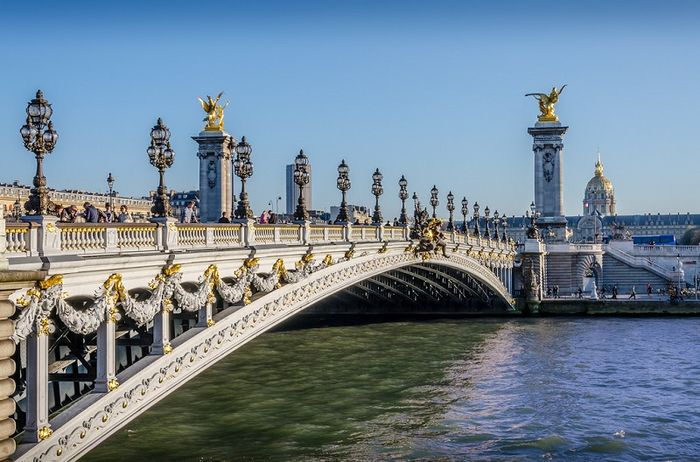 The romantic Pont Alexandre III by the Seine River