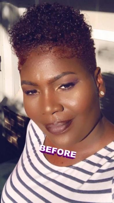 A reviewer with short, super curly, and textured hair