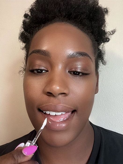 Reviewer showing off the clear gloss