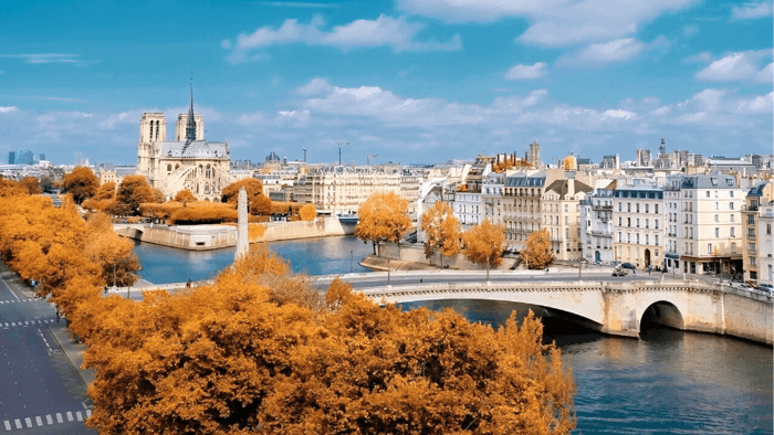 The Seine River in Paris during autumn