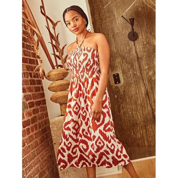 Model showcasing the arisinal geo dress
