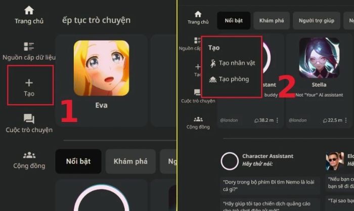 Chọn biểu tượng dấu cộng để bắt đầu tạo nhân vật