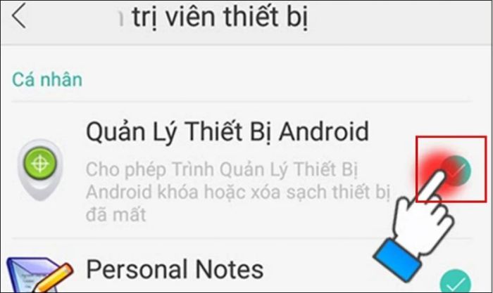Đánh dấu vào ô Quản lý thiết bị Android