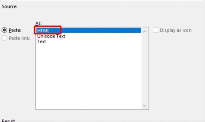 Chọn định dạng HTML để tiếp tục.