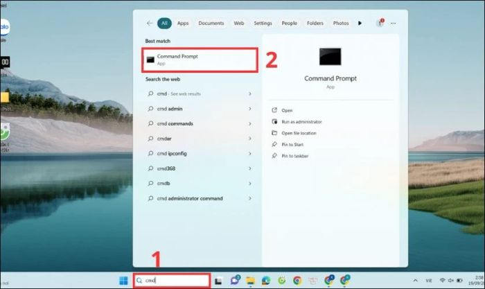 Nhập từ CMD và chọn Command Prompt