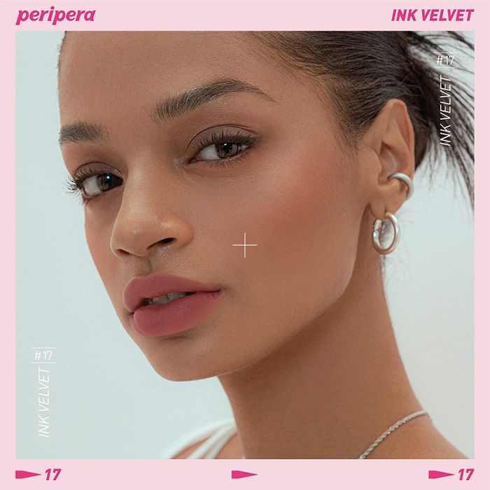 The rosy nude shade on a model.