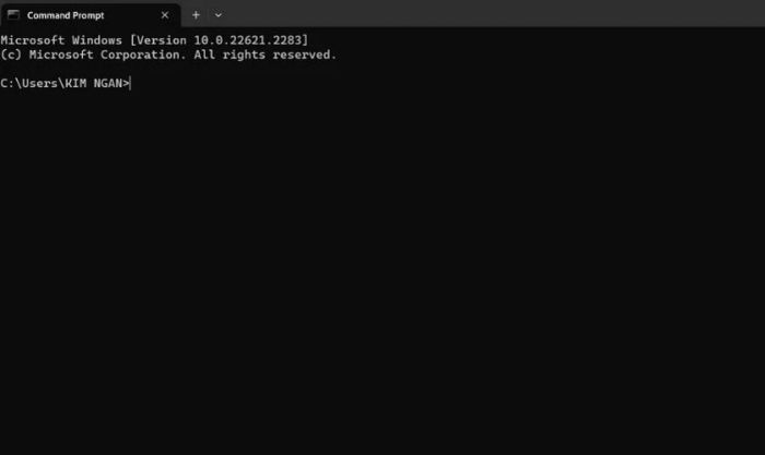 Cửa sổ Command Prompt hiển thị trên màn hình