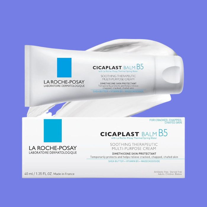 La Roche-Posay Cicaplast Balm B5 packaging, emphasizing its use as a therapeutic, soothing multi-purpose balm for dry, cracked, or irritated skin.