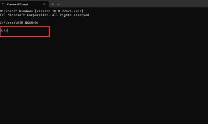Nhập tên ổ đĩa và nhấn Enter để thực thi lệnh