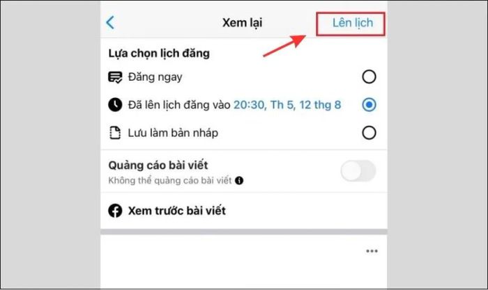 Nhấn chọn Lên lịch để đăng bài viết