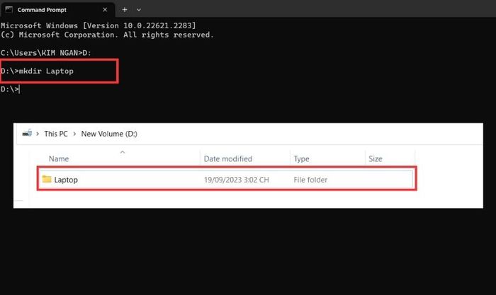 Gõ lệnh để tạo thư mục mới