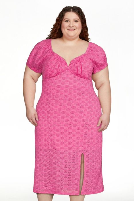 Model showcasing the pink thrill dress