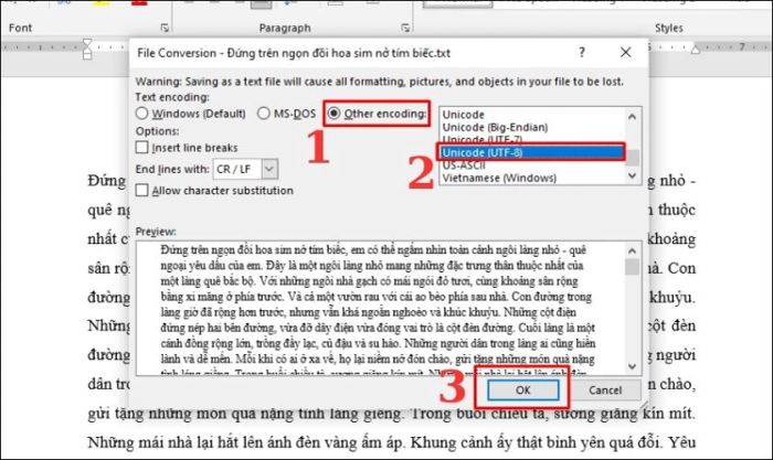 Click vào Other encoding và chọn Unicode