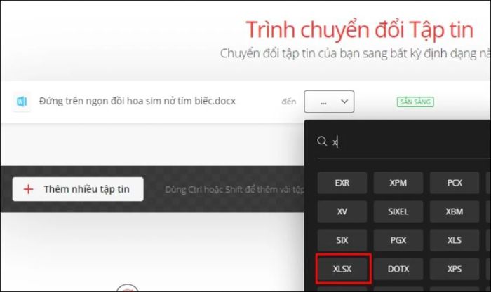 Lựa chọn định dạng mà bạn muốn chuyển đổi.
