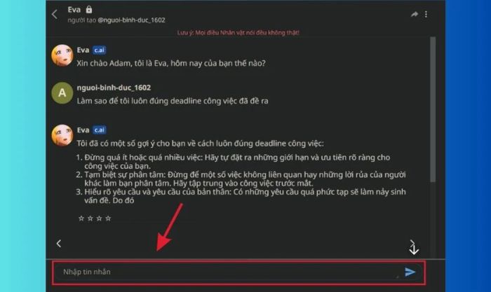 Nhập tin nhắn vào ô Nhập tin nhắn để tiếp tục cuộc trò chuyện.