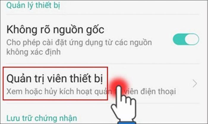 Chọn mục quản trị viên thiết bị