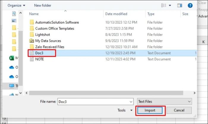 Chọn file Word và nhấn Import