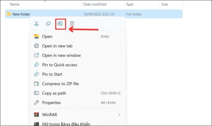 Nhấn Rename để đổi tên thư mục