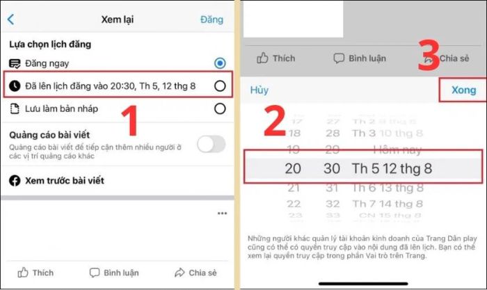 Chọn Lên lịch bài đăng và nhấn Xong để hoàn tất